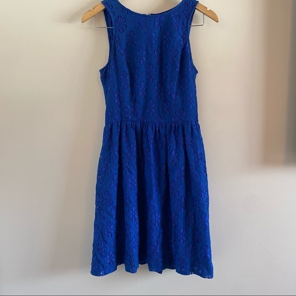 Kensie Blue Floral Lace Dress XS | Sleeveless Fit & Flare Zipper Back